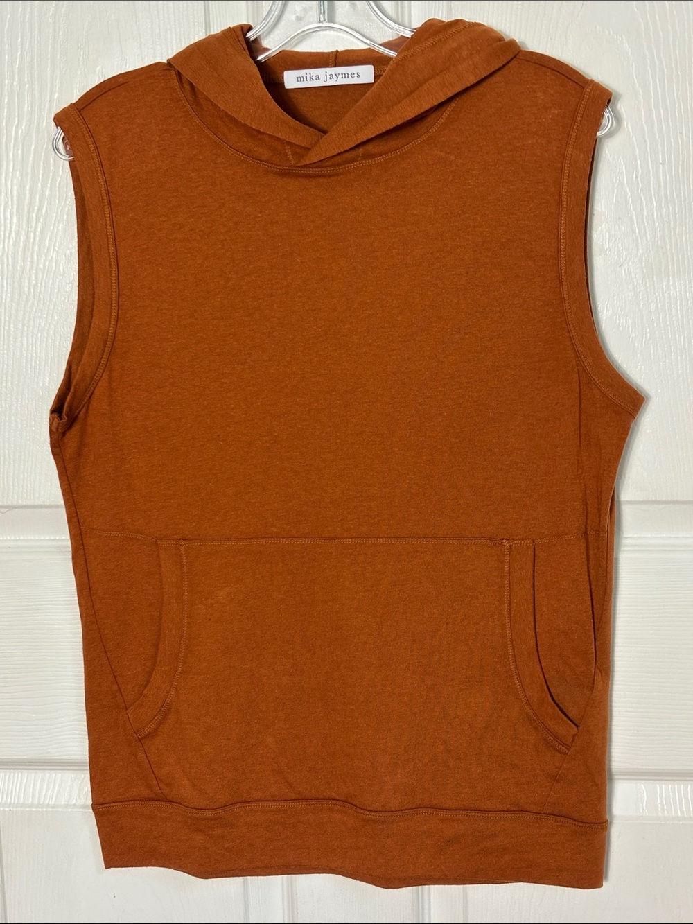 Mika Jaymes Sleeveless Hoodie Tshirt size XS men’s unisex cognac gym tee casual